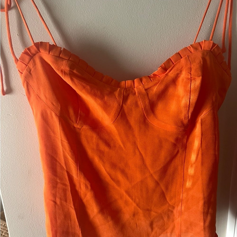 Reformation Orange Smocked Ruffled Camisole